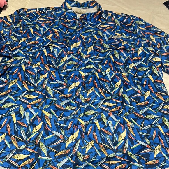 Vibrant Blue and Orange Casual Button Down Shirt - Picture 1 of 12